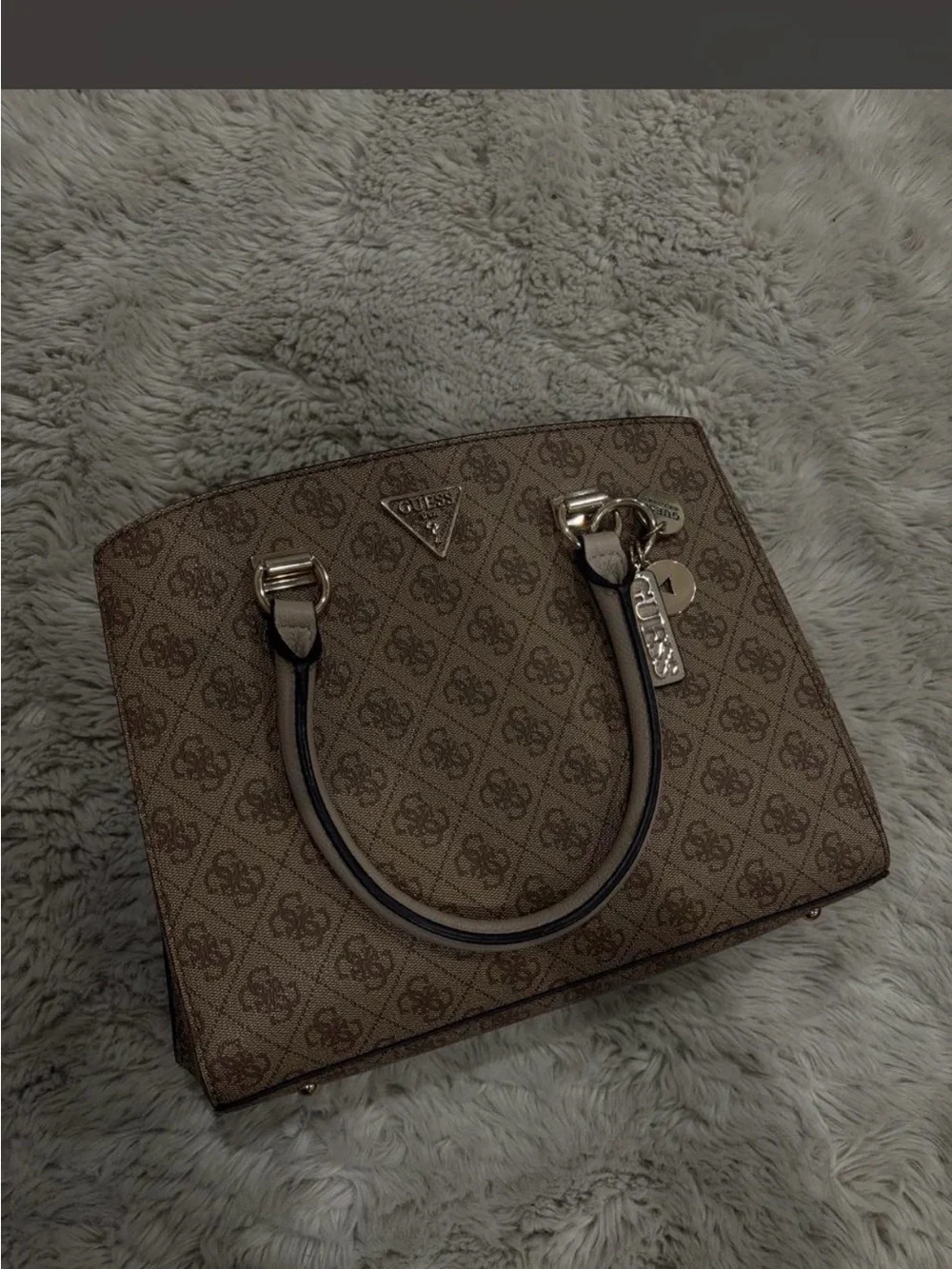 GUESS Brown Monogram Satchel Handbag